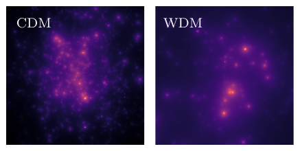 Simulated cold and warm dark matter substructure maps